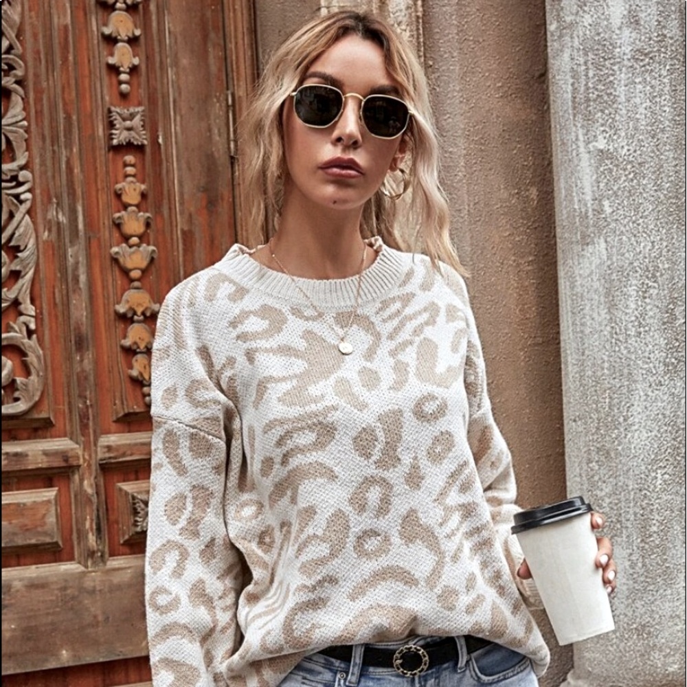 All Over Pattern Drop Shoulder Sweater